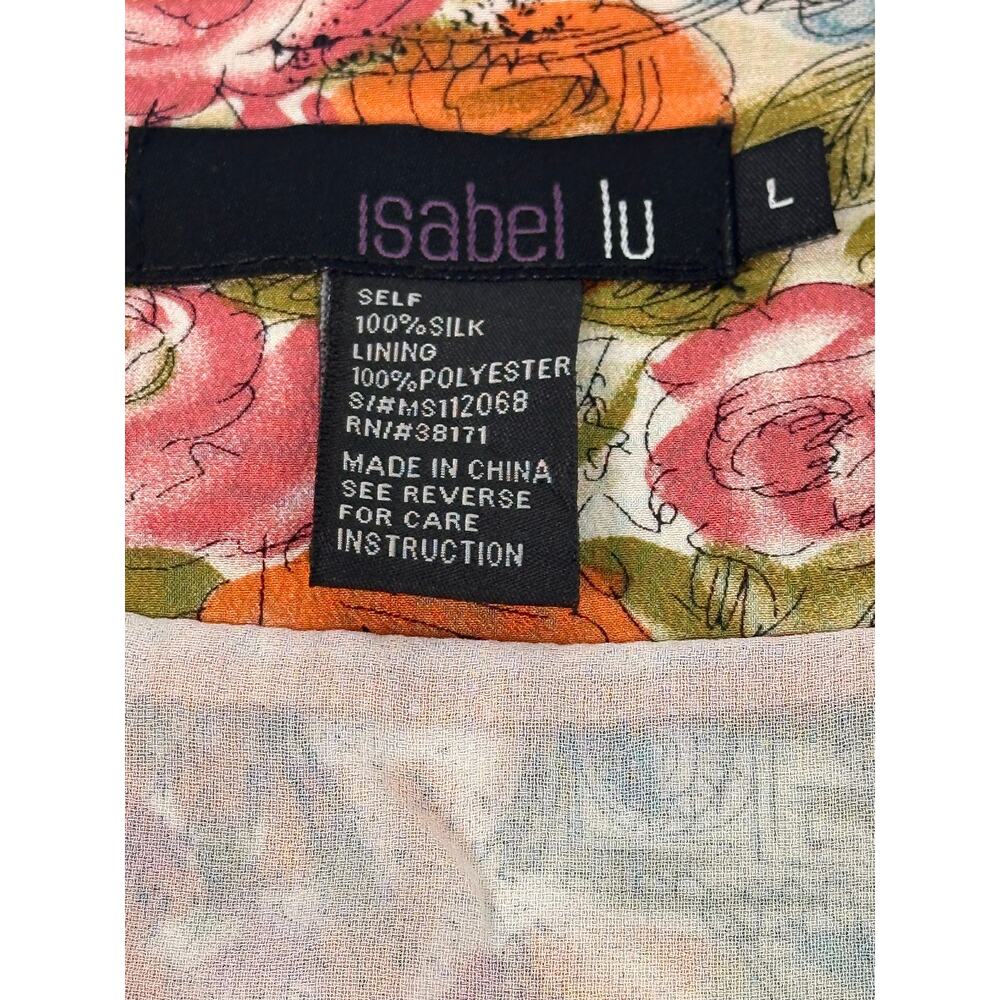 Isabel Lu 100% Silk Floral Belted Romper Size Large Multicolor Garden Print - Picture 9 of 12